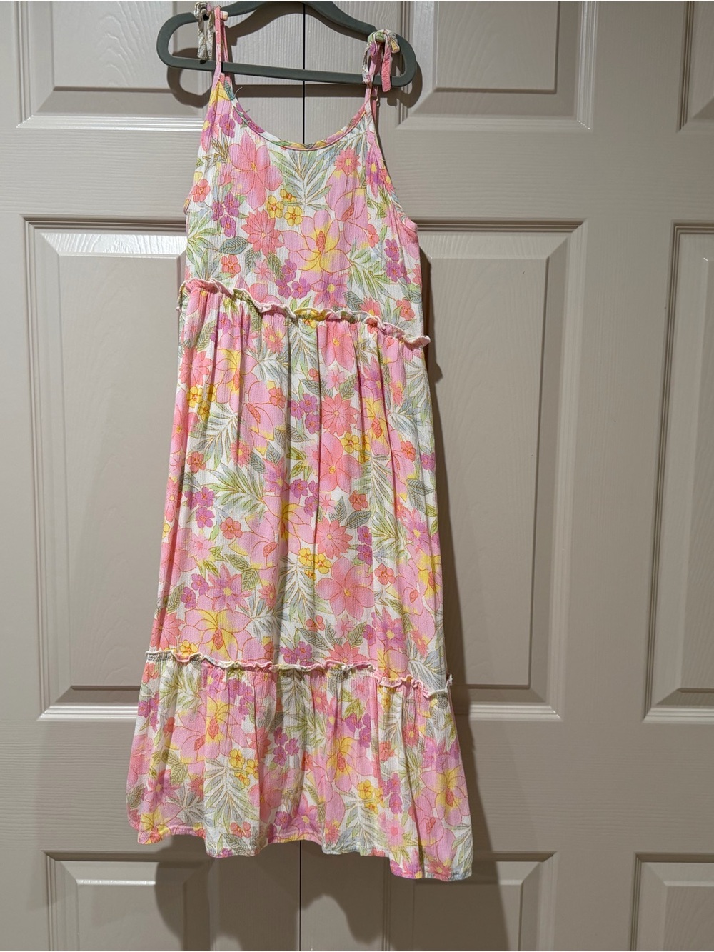 Billabong Pink Floral Tiered Sundress with Yellow & Green Accents